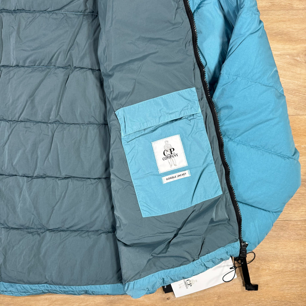 CP Company Chrome-R Goggle Down Jacket in Aegean Blue