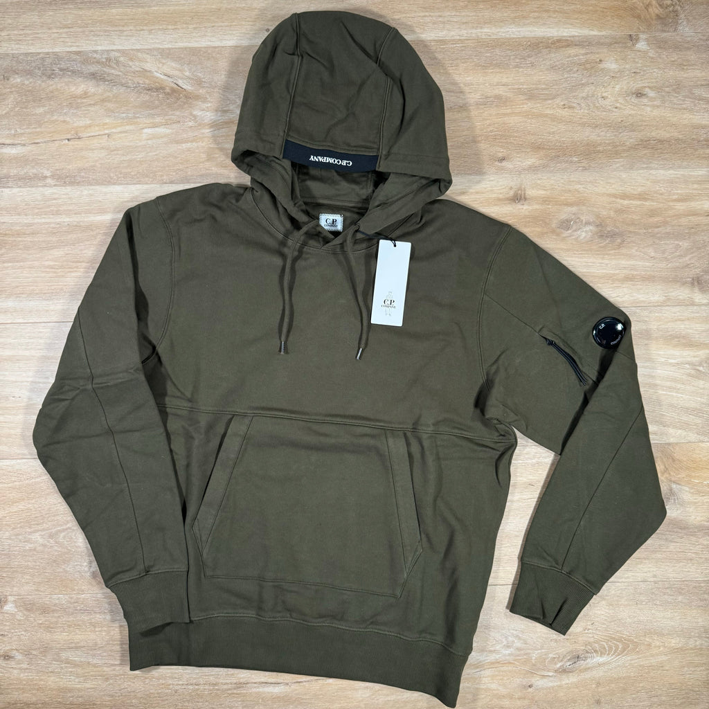 CP Company Diagonal Raised Fleece Lens Hoodie in Ivy Green