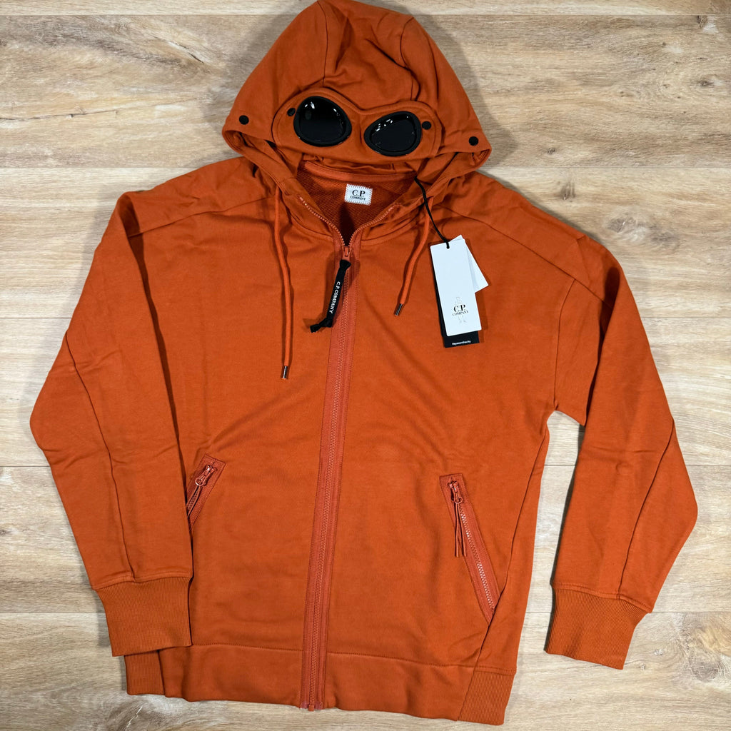 CP Company Diagonal Raised Zipped Goggle Hoodie in Bombay Brown