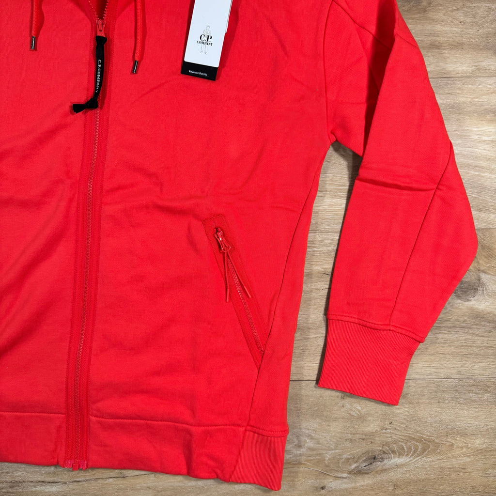 CP Company Diagonal Raised Fleece Goggle Hoodie in Poinciana Orange