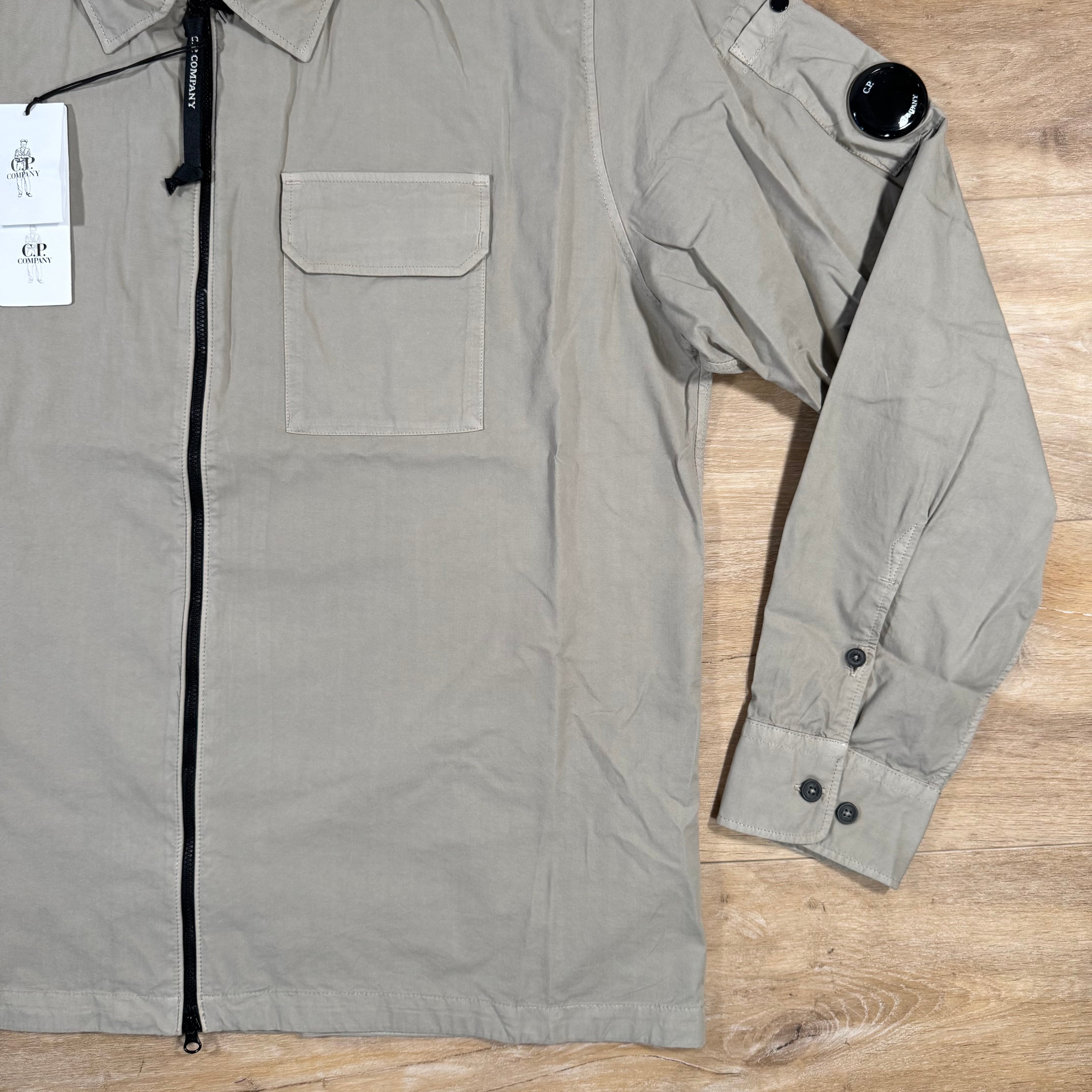 CP Company Organic Gabardine Lens Overshirt in Vintage Khaki