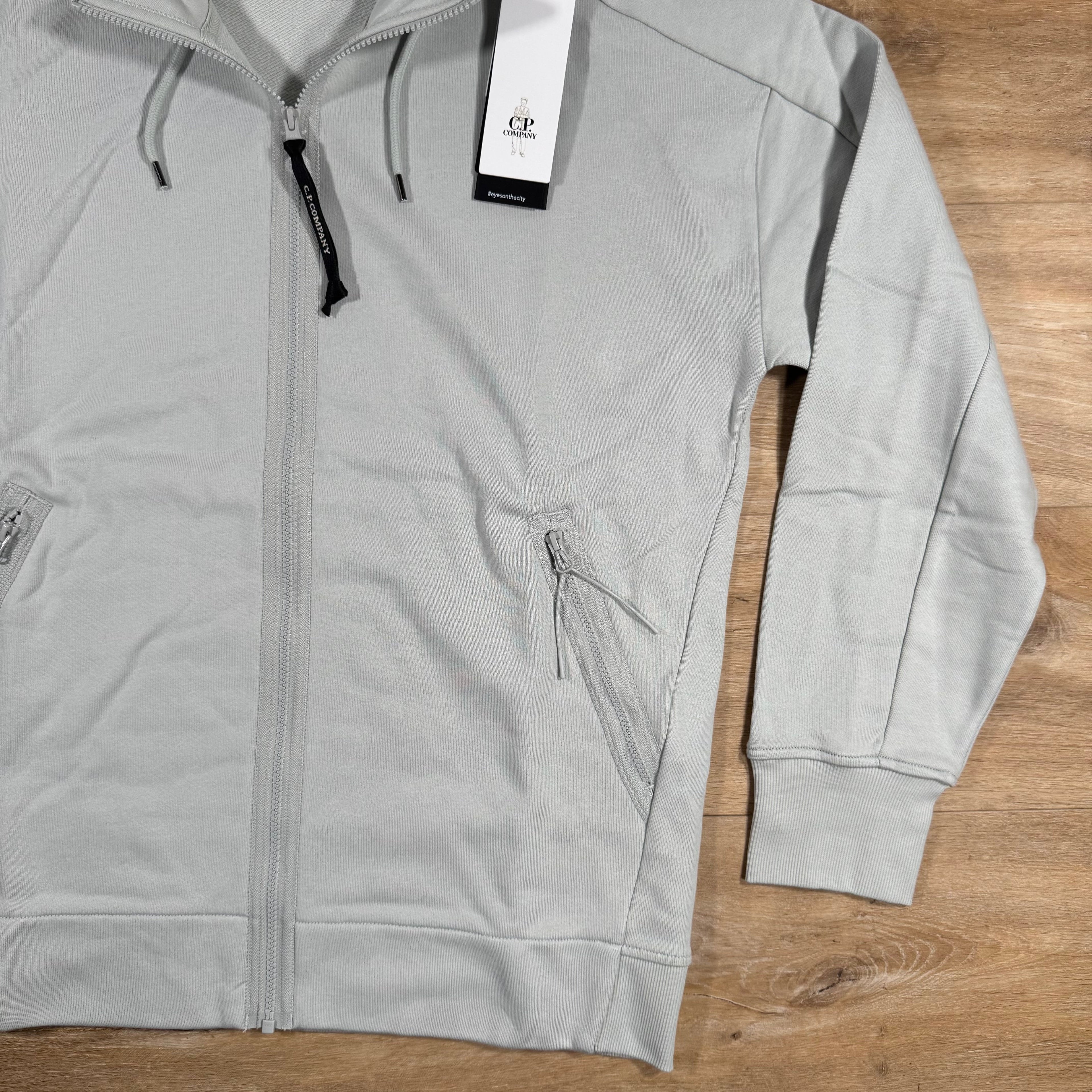 CP Company Diagonal Raised Fleece Goggle Hoodie in Blue Fox - Grey