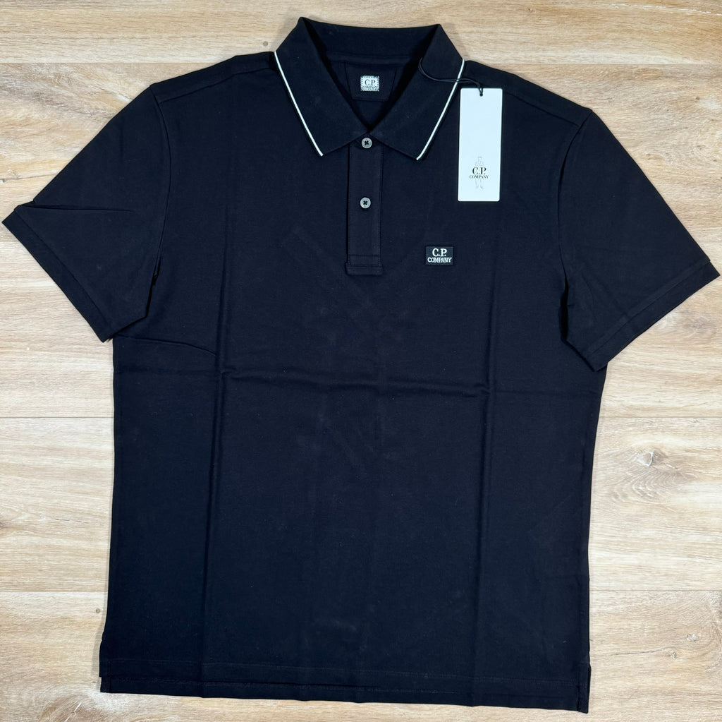 CP Company Stretch Piquet Striped Collar Polo Shirt in Black