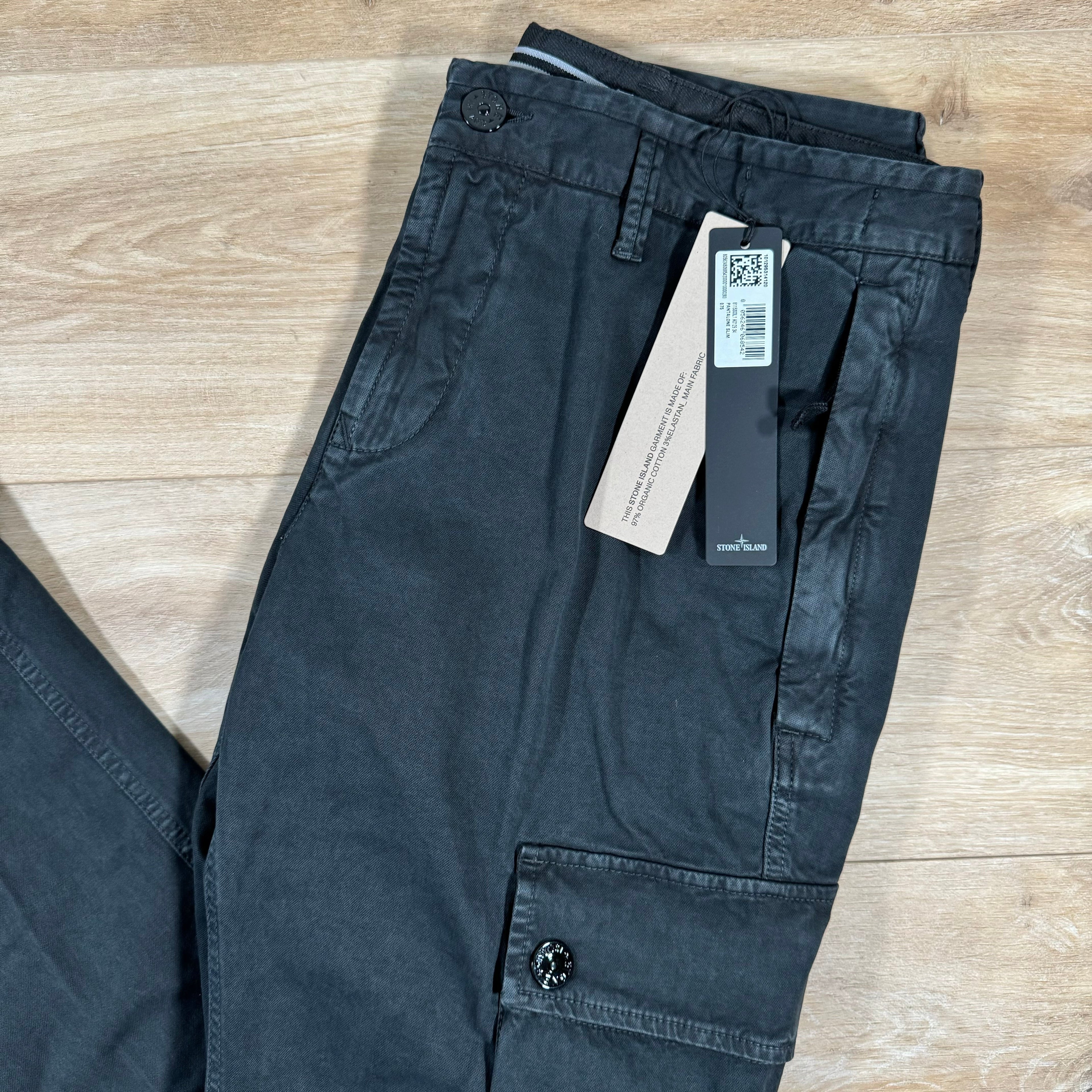 Stone Island Brushed Old Effect Cargo Trousers in Black