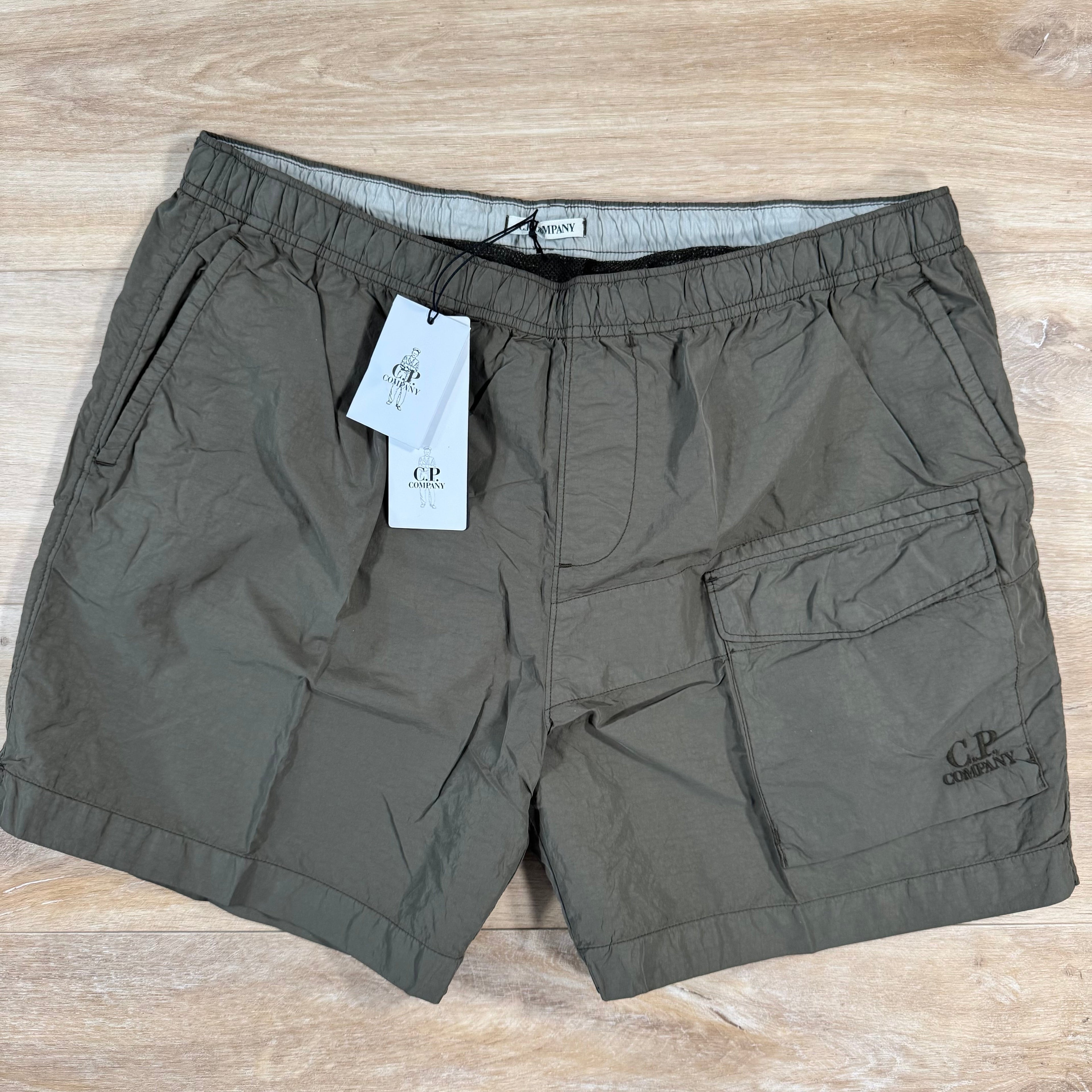 CP Company Flatt Nylon Logo Swim Shorts in Ivy Green