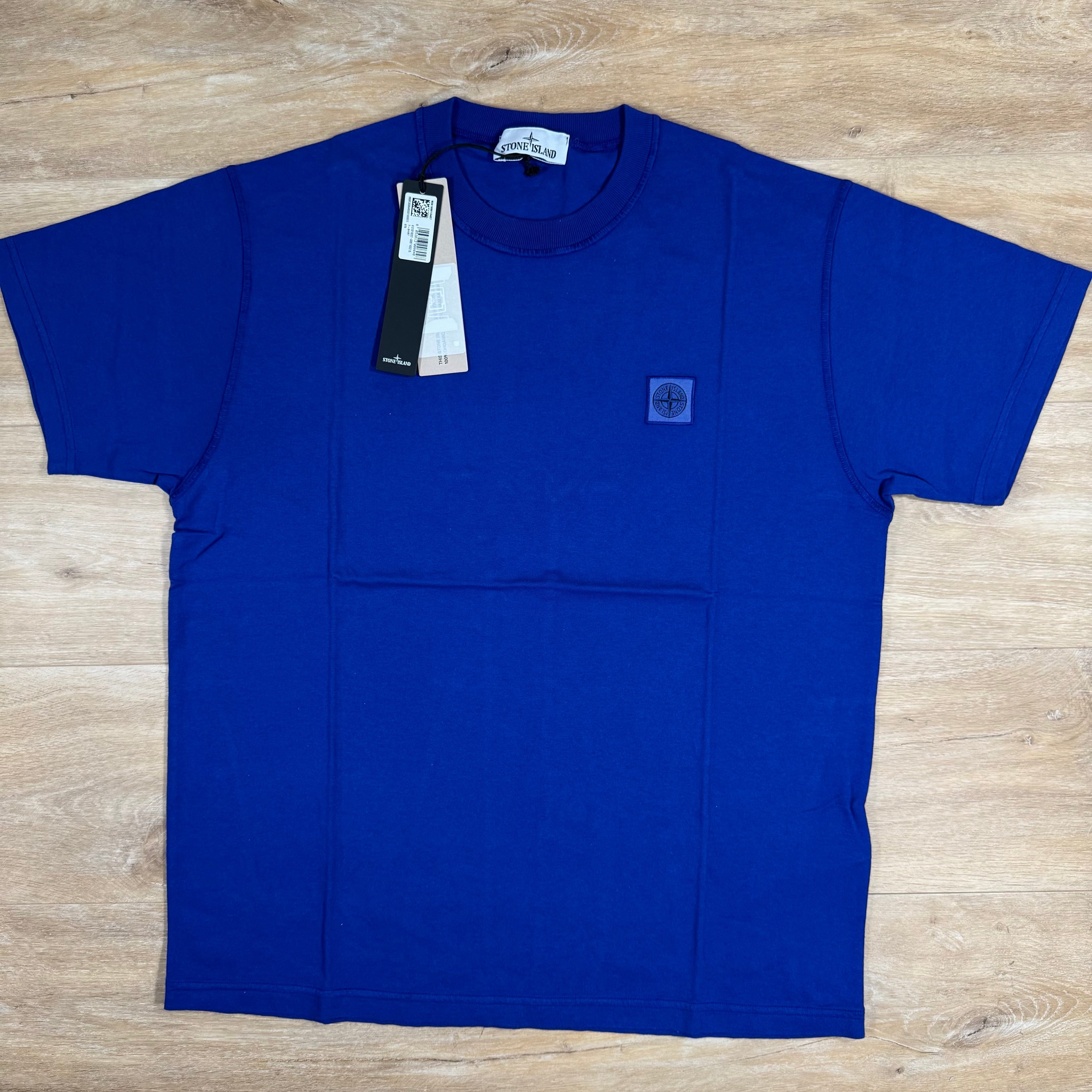 Stone Island Organic Cotton Patch Logo T-Shirt in Bright Blue