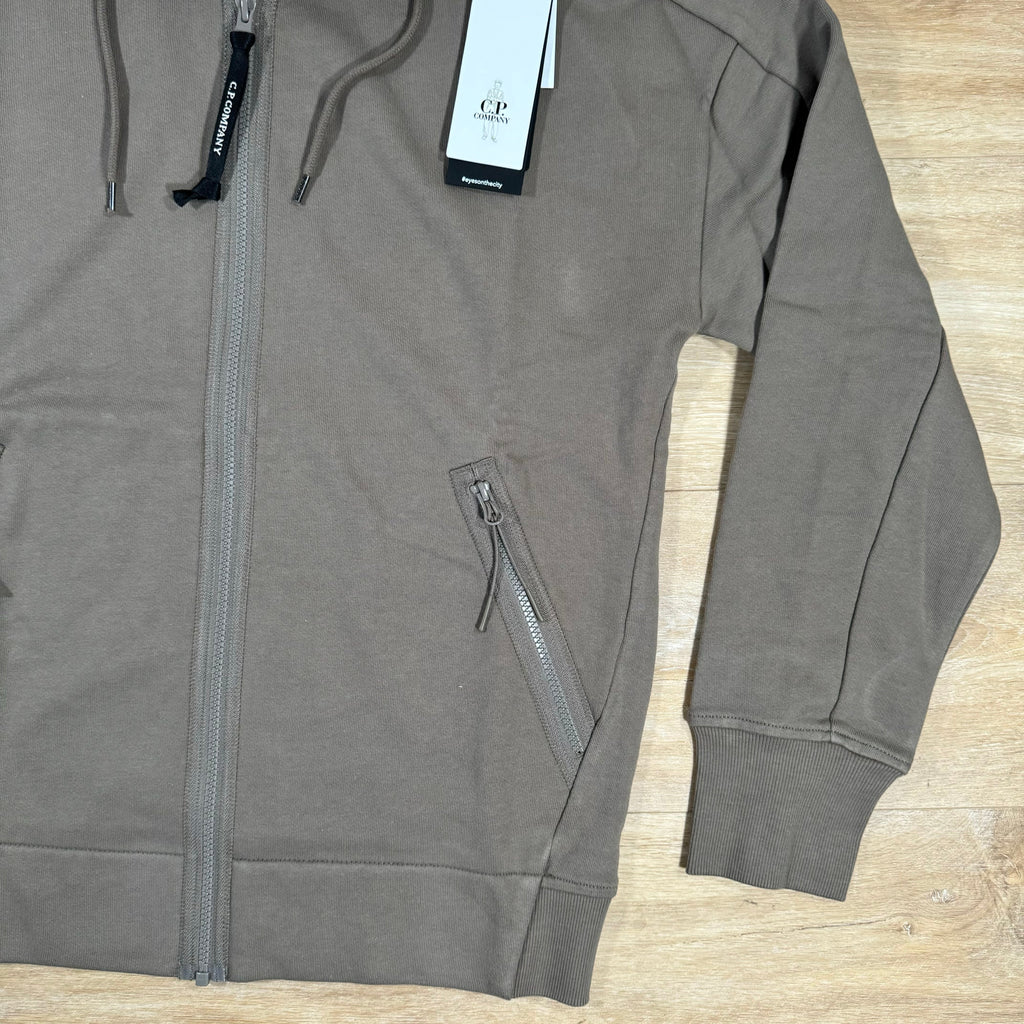 CP Company Diagonal Raised Zipped Goggle Hoodie in Walnut