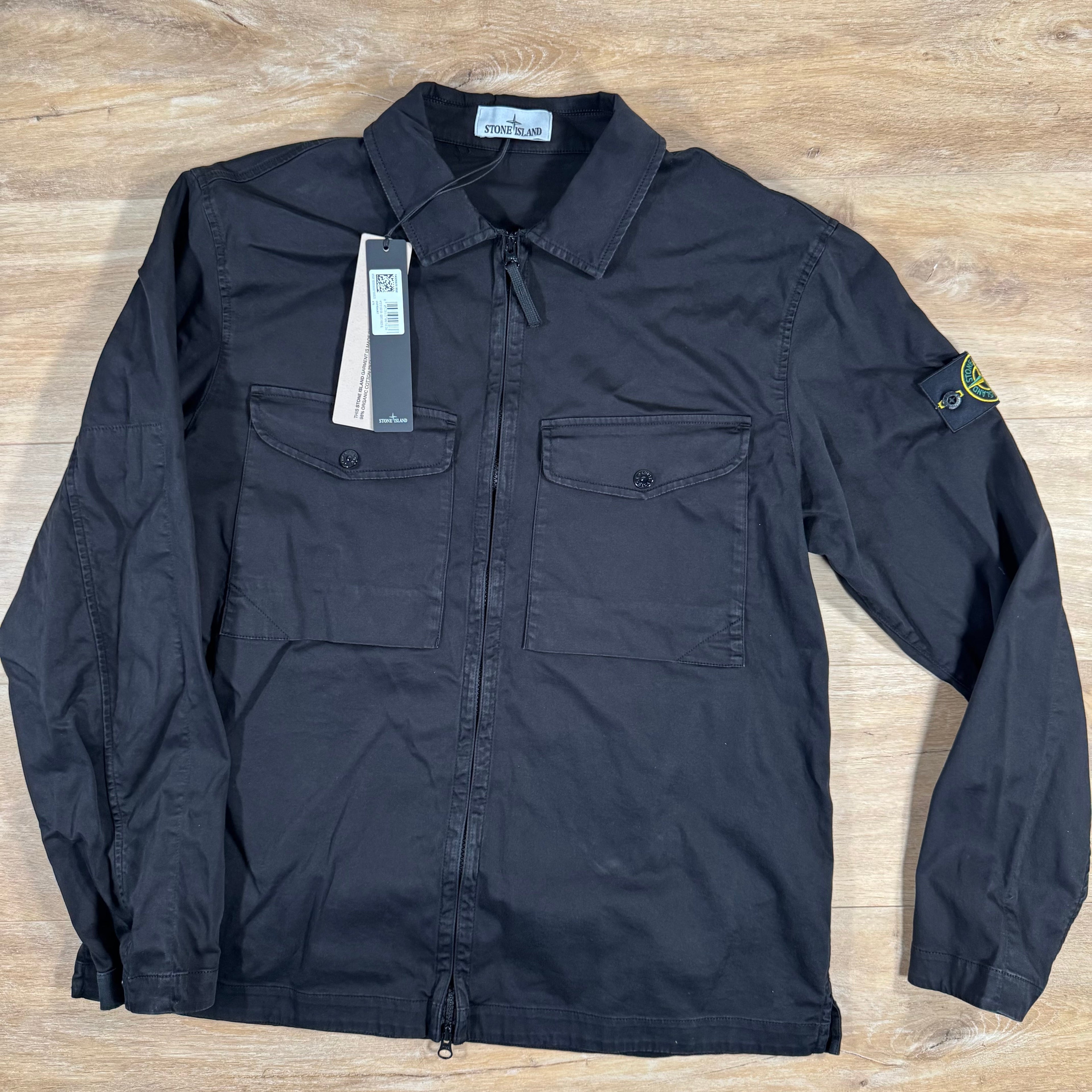 Stone Island Organic Stretch Cotton Overshirt in Black