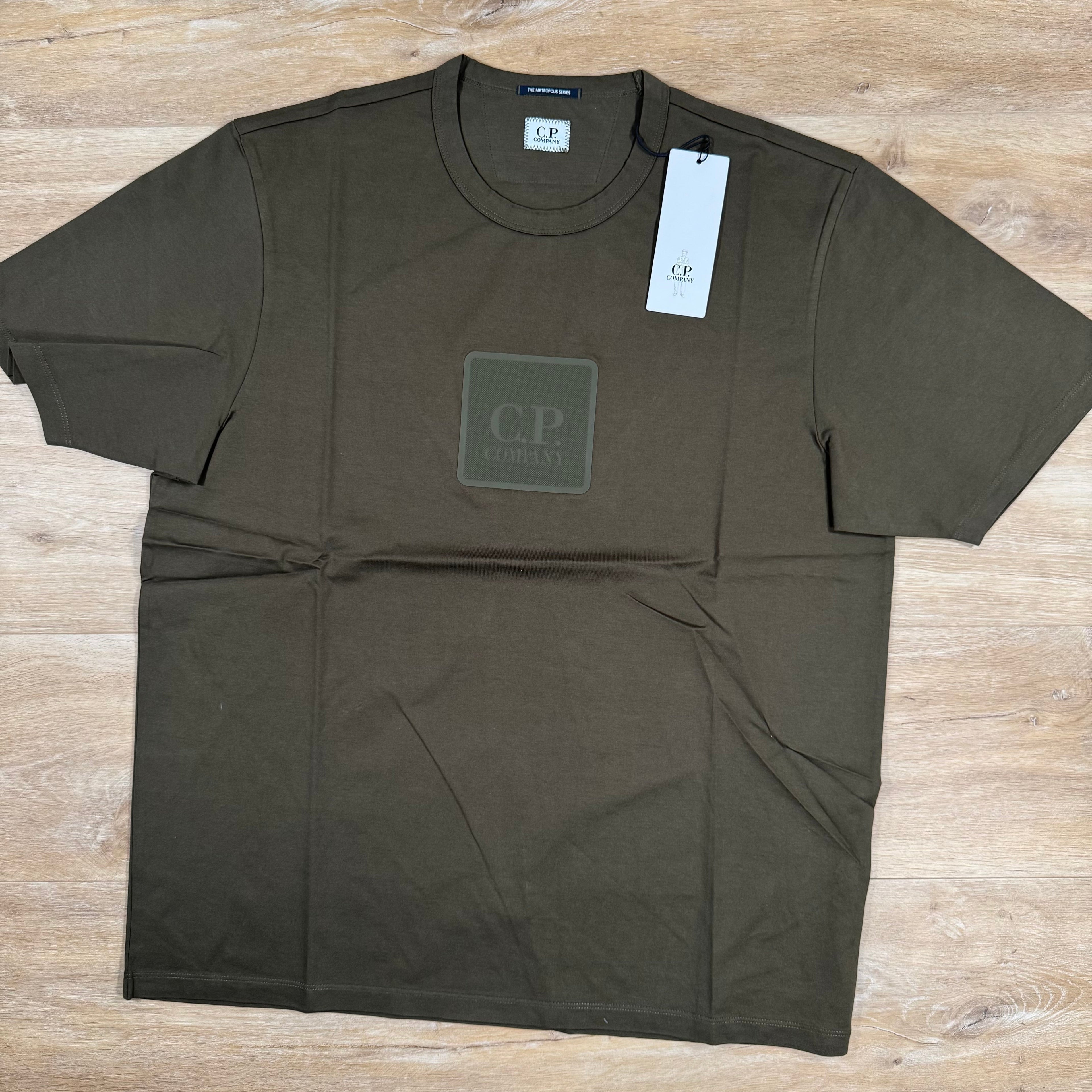 CP Company Metropolis Series Rubberized Logo T-Shirt in Ivy Green