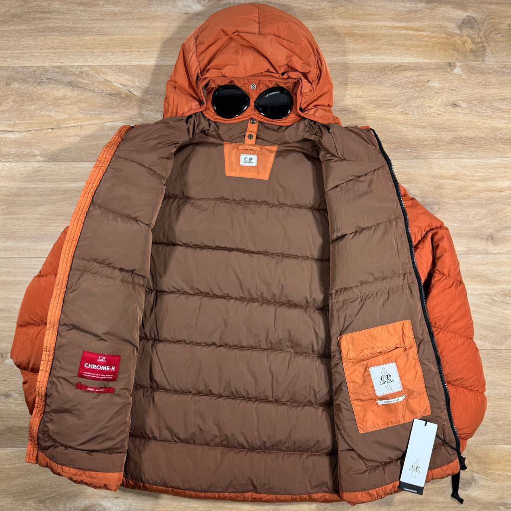 CP Company Chrome-R Goggle Down Jacket in Bombay Brown