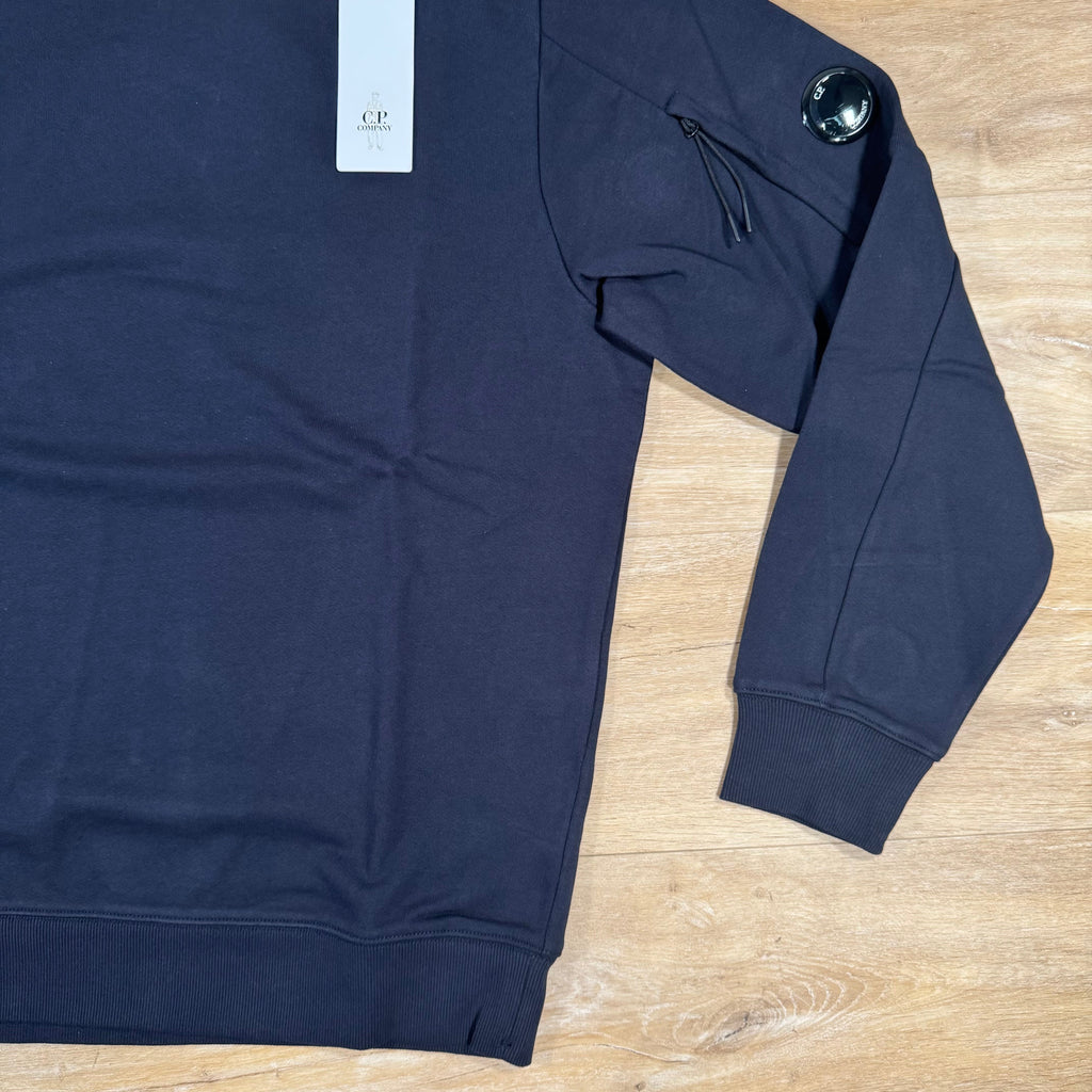 CP Company Diagonal Raised Fleece Crewneck Lens Sweatshirt in Navy