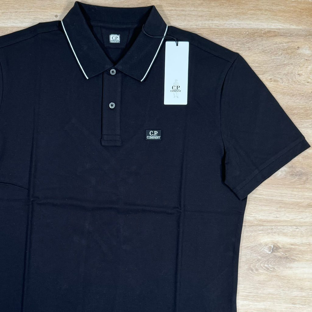 CP Company Stretch Piquet Striped Collar Polo Shirt in Black