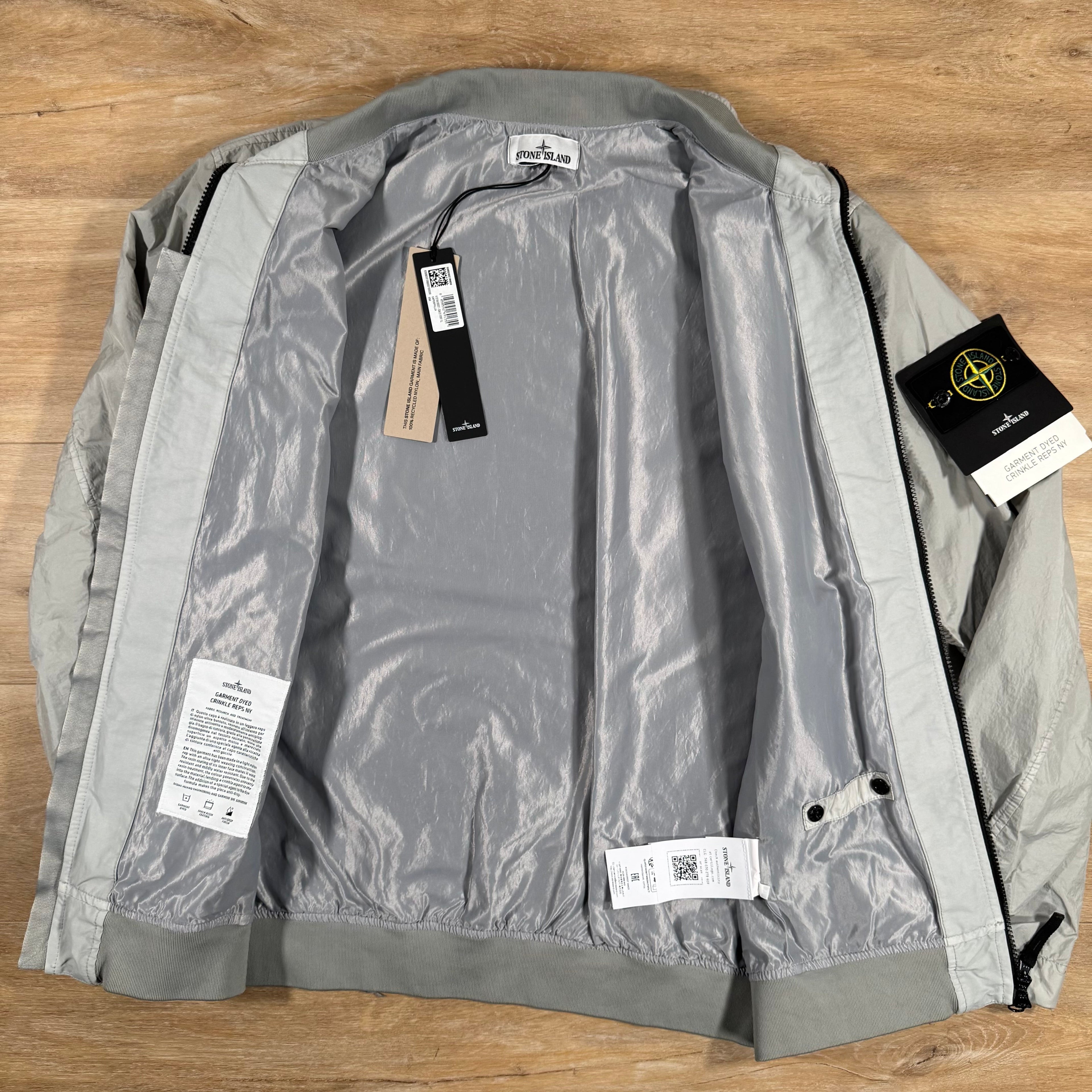 Stone Island Crinkle Reps R-NY Bomber Jacket in Pearl Grey