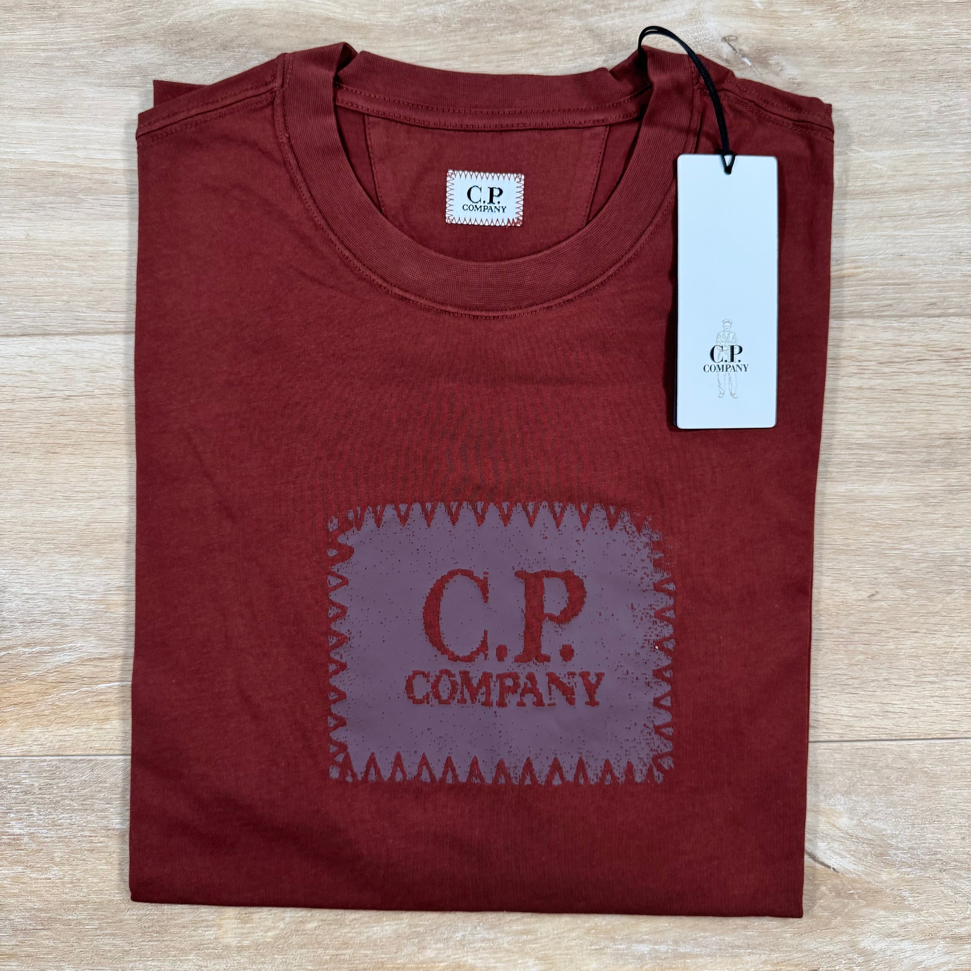 CP Company Stitch Block Logo T-Shirt in Sable - Brown