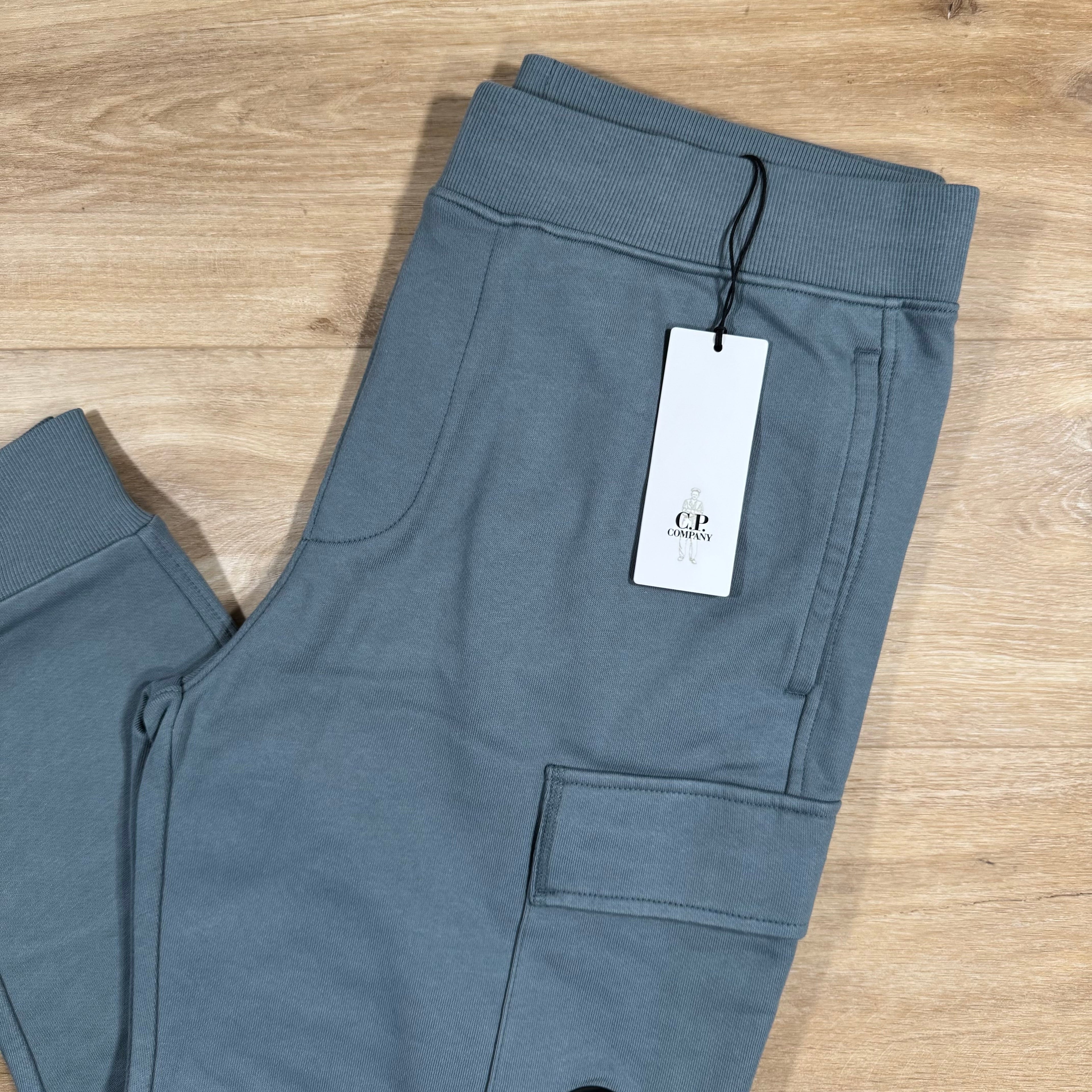 CP Company Diagonal Raised Fleece Lens Sweatpants in Stormy Weather - Blue