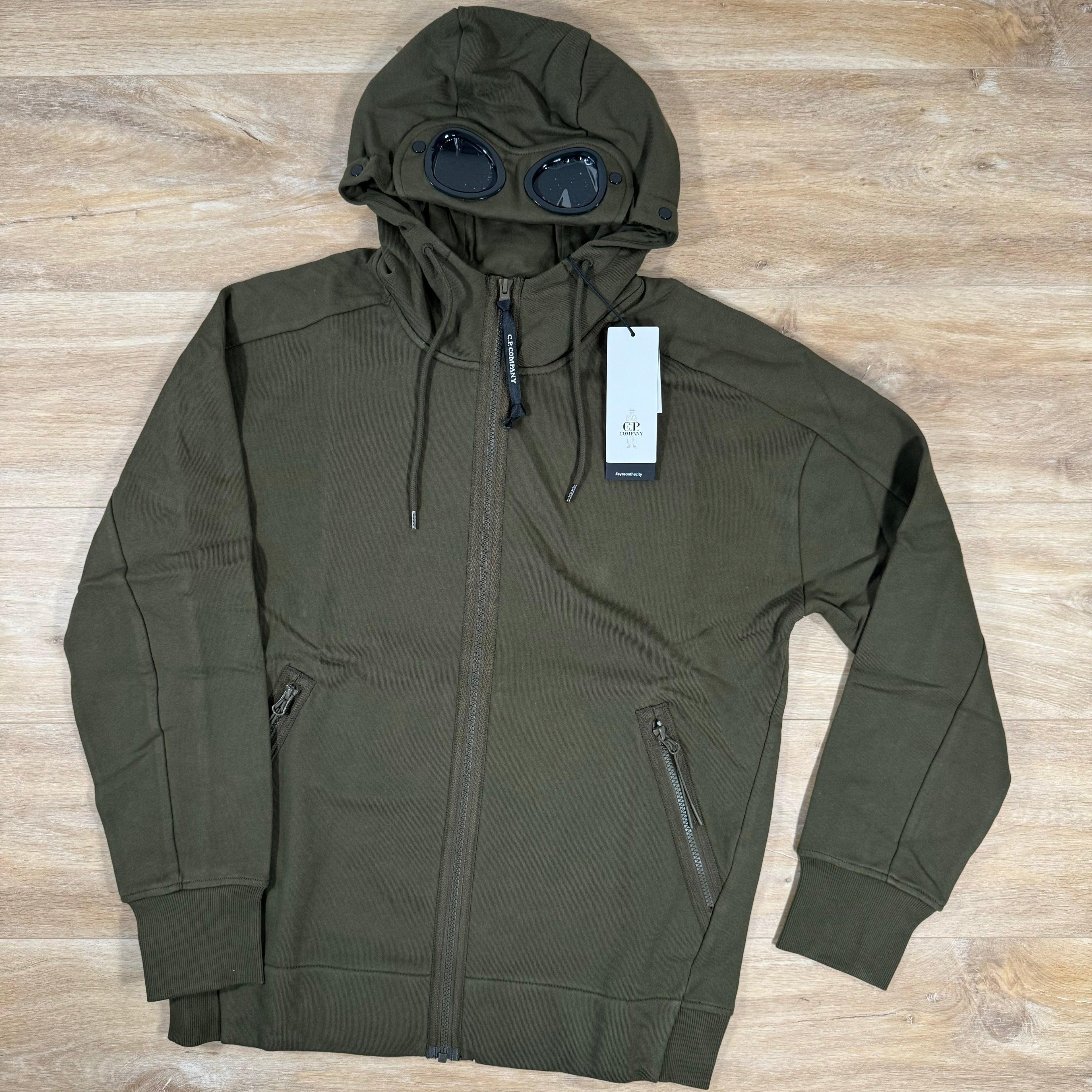 CP Company Diagonal Raised Zipped Goggle Hoodie in Ivy Green