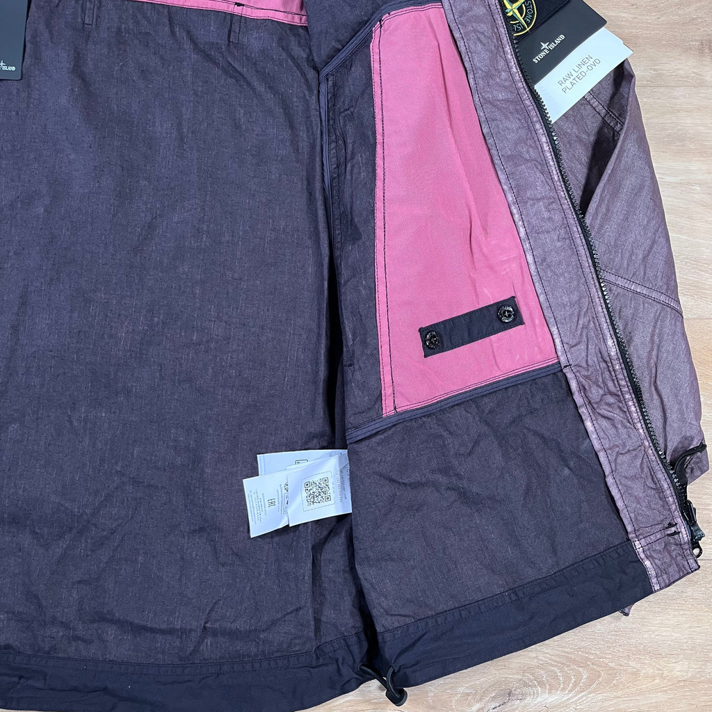 Stone Island Raw Linen Plated-OVD Jacket in Burgundy