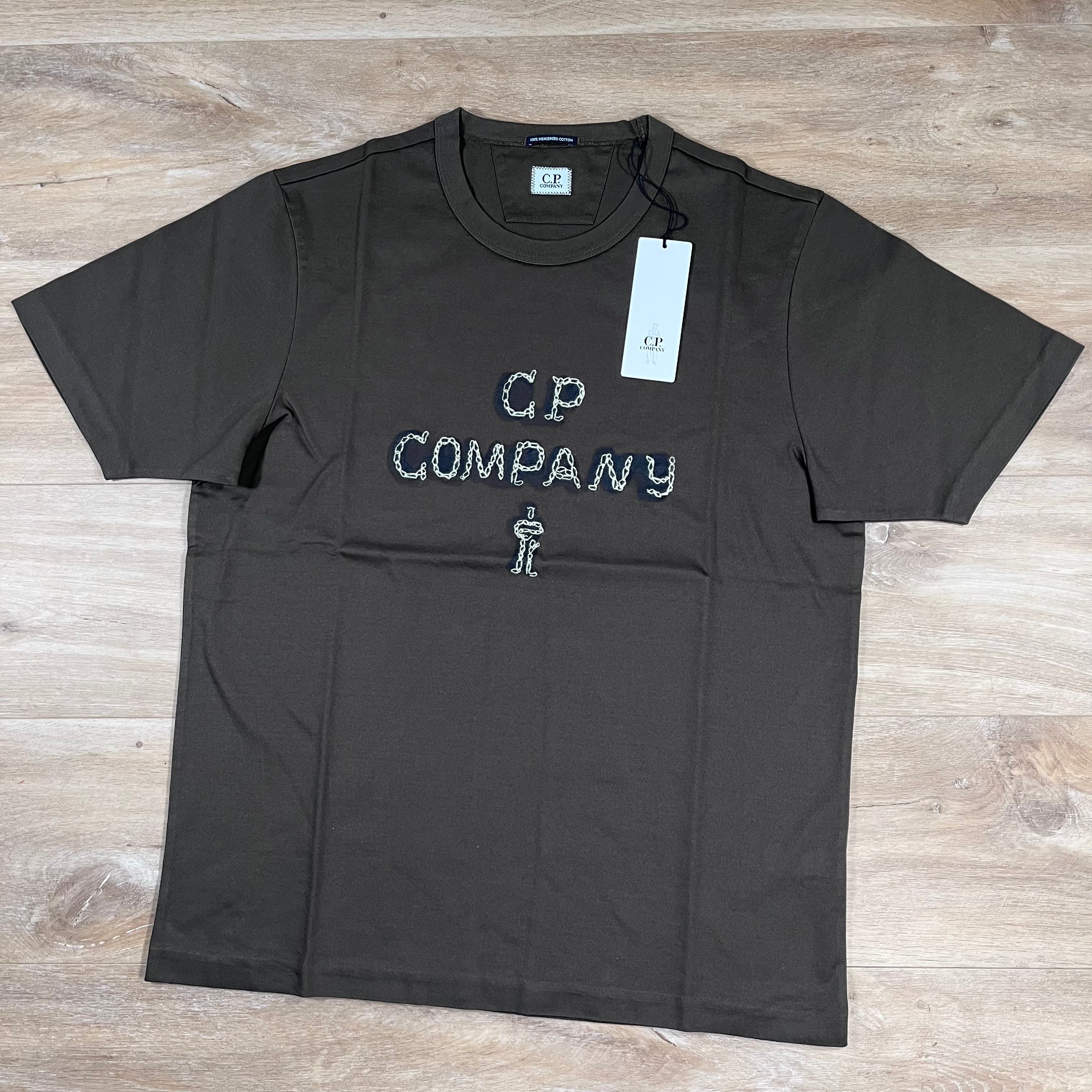 CP Company Mercerized 30/2 Jersey Twisted Logo T-Shirt in Ivy Green