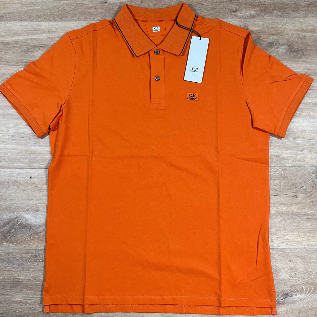 CP Company Stretch Piquet Striped Collar Polo Shirt in Russet Orange