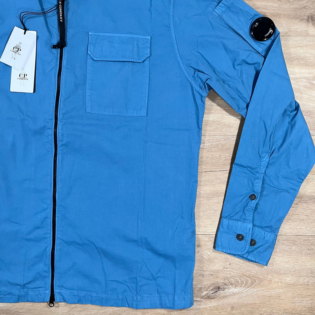 CP Company Organic Gabardine Lens Overshirt in Aegean Blue