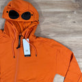 CP Company Diagonal Raised Fleece Goggle Hoodie in Russet Orange