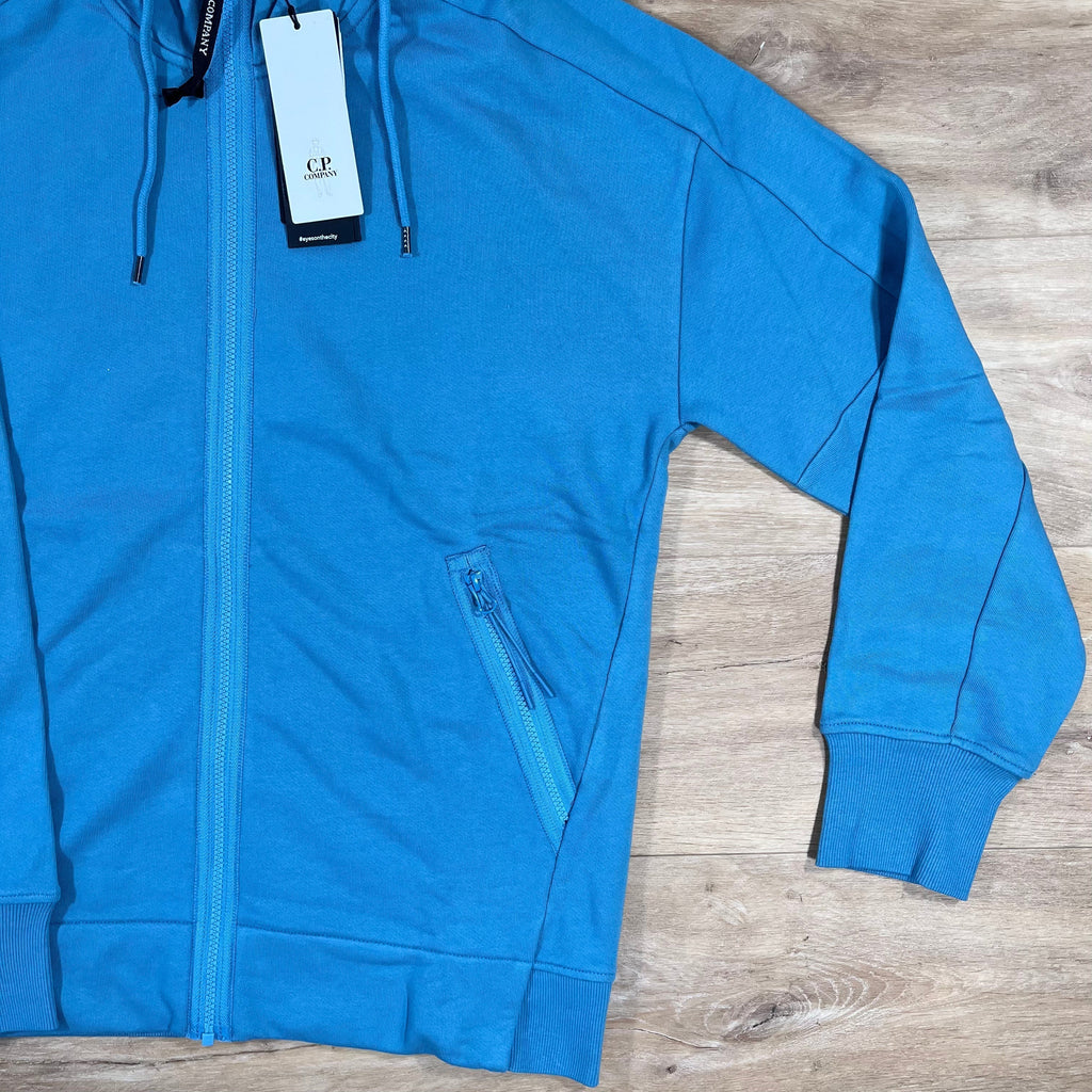 CP Company Diagonal Raised Fleece Goggle Hoodie in Aegean Blue