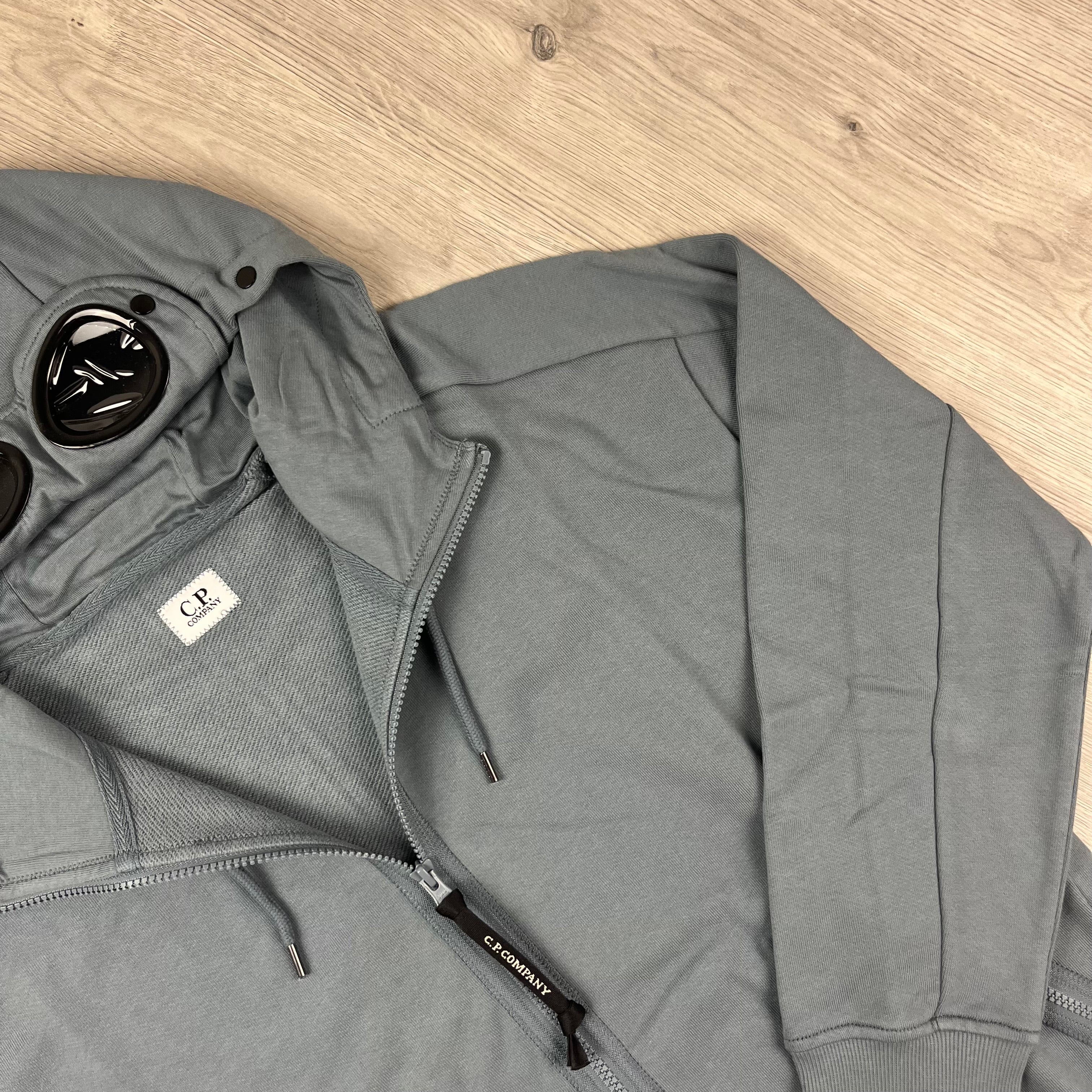 CP Company Raised Fleece Goggle Hoodie - Stormy