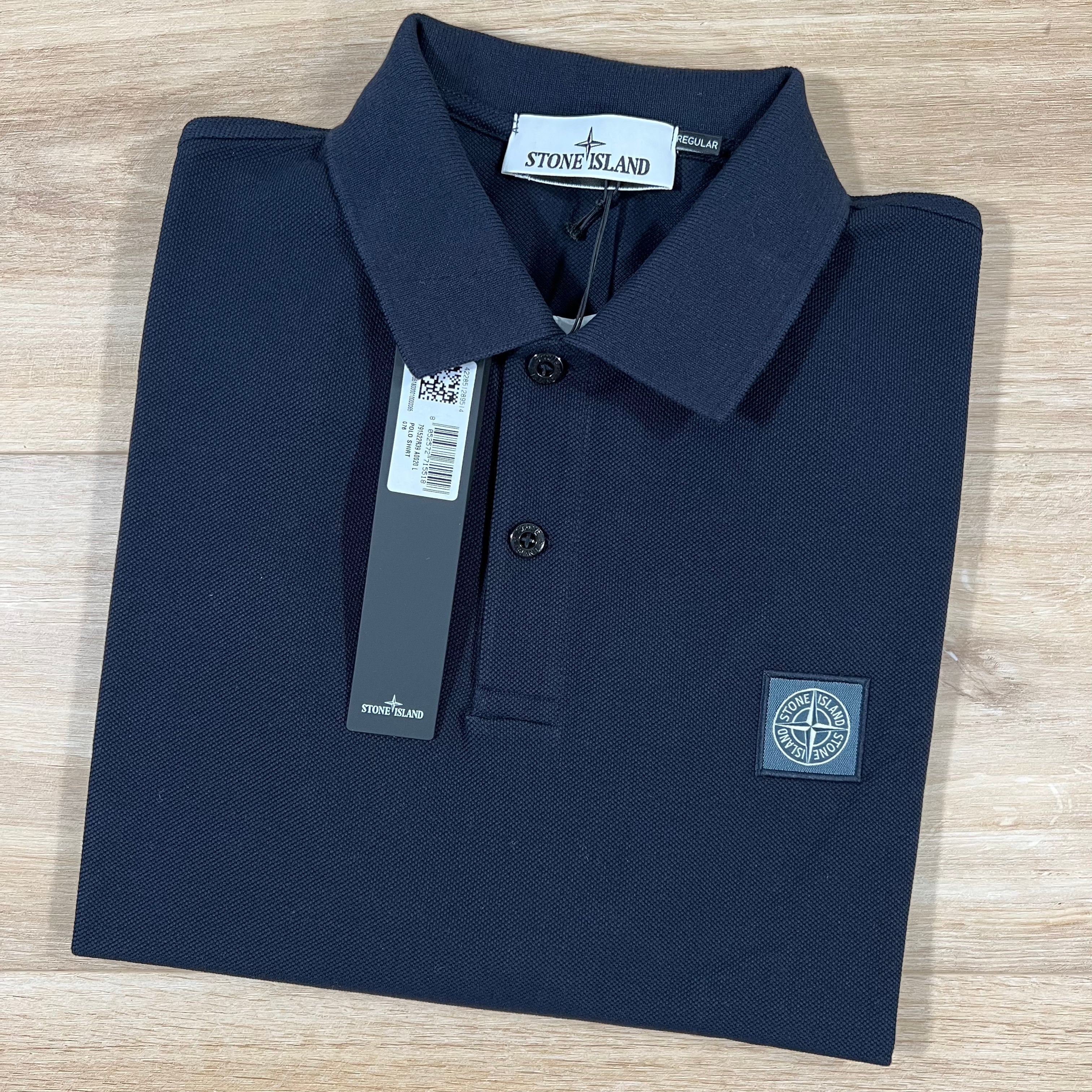 Stone Island Organic Cotton Pique Regular Fit Polo Shirt in Navy